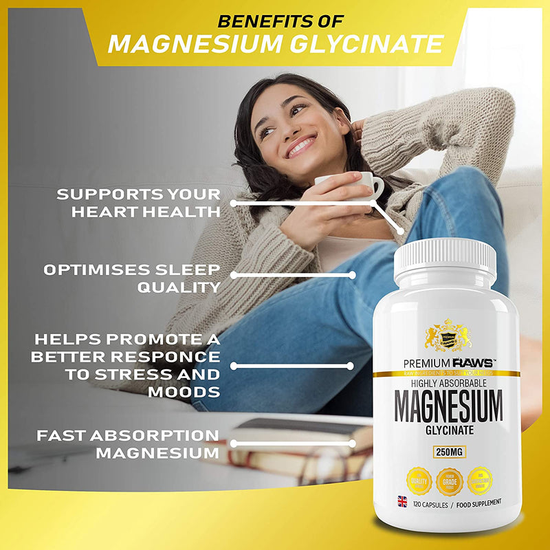 Magnesium Glycinate Capsules | 1250mg per Serving | 250mg of Pure Highly bioavailable Elemental Magnesium.